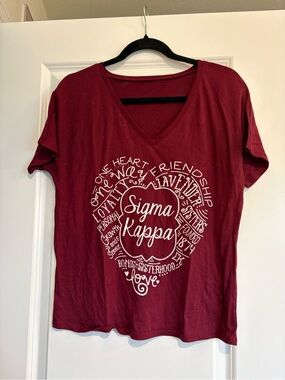 Sigma Kappa Sorority Burgundy V-Neck Short Sleeve Graphic Tee